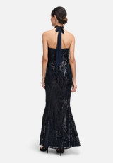 Abendkleid im Glitzer-Look / Modellfoto Rückseite
