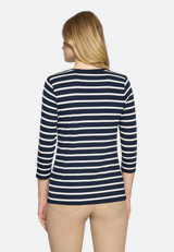 Ringelshirt mit Schmucksteinen / Modellfoto Rückseite