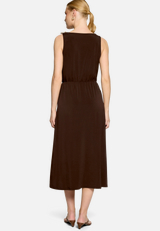 Midikleid  tailliert mit Wasserfallausschnitt  / Modellfoto Rückseite