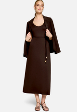 Jerseykleid  Maxi mit Bindegürtel / Modellfoto Vorderseite (Outfit)