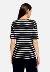Gestreiftes T-Shirt  mit V-Ausschnitt  / Modellfoto Rückseite