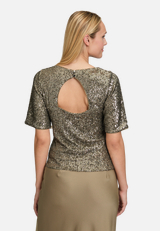 Pailletten-Bluse mit Flügelärmeln / Modellfoto Rückseite