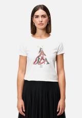 Shirt mit Aufdruck und Schleife / Modellfoto Vorderseite