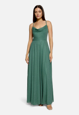 Abendkleid mit Wasserfallausschnitt / Modellfoto Vorderseite