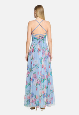 Abendkleid mit Blumenprint / Modellfoto Rückseite
