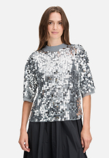 Pailletten-Pullover mit Rippbündchen / Modellfoto Vorderseite