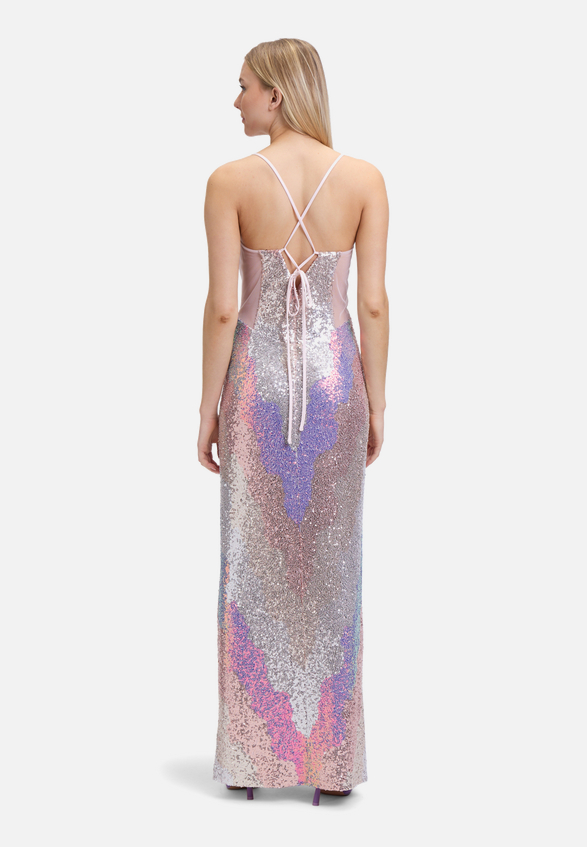 Abendkleid mit Pailletten / Modellfoto Rückseite