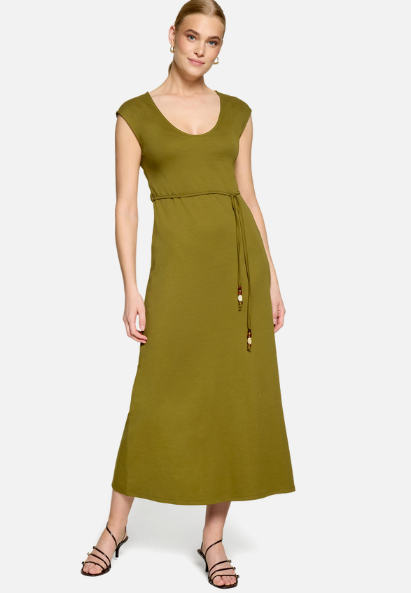 Jerseykleid  Maxi mit Bindegürtel / Modellfoto Vorderseite (Outfit)