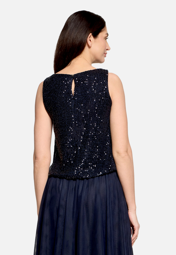 Pailletten-Top im Glitzer-Look / Modellfoto Rückseite
