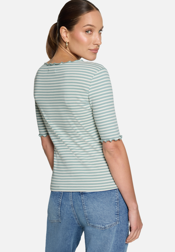 Shirt gestreift mit Raffung / Modellfoto Rückseite