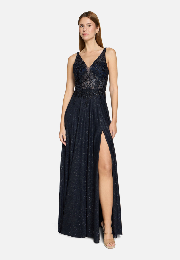 Abendkleid im Glitzer-Look / Modellfoto Vorderseite (Outfit)
