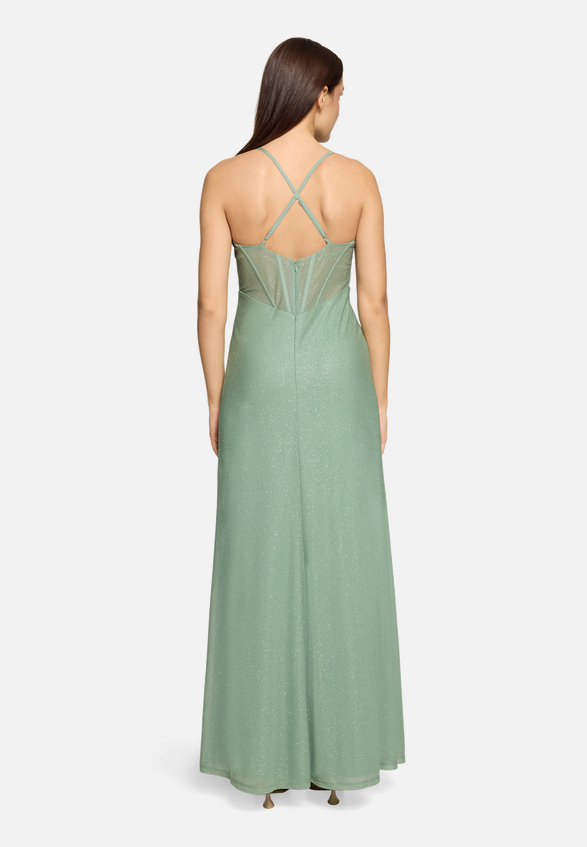 Abendkleid im Glitzer-Look / Modellfoto Rückseite