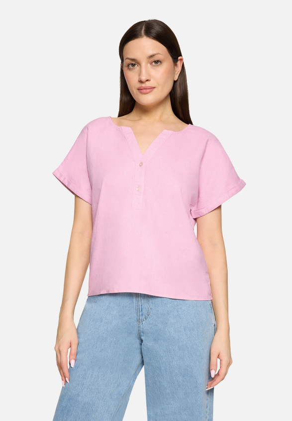 Leinenbluse mit Ärmelaufschlag / Modellfoto Vorderseite