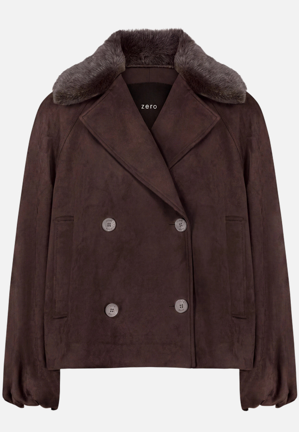 Velourslederjacke mit Kunstfellkragen  / Vorderseite