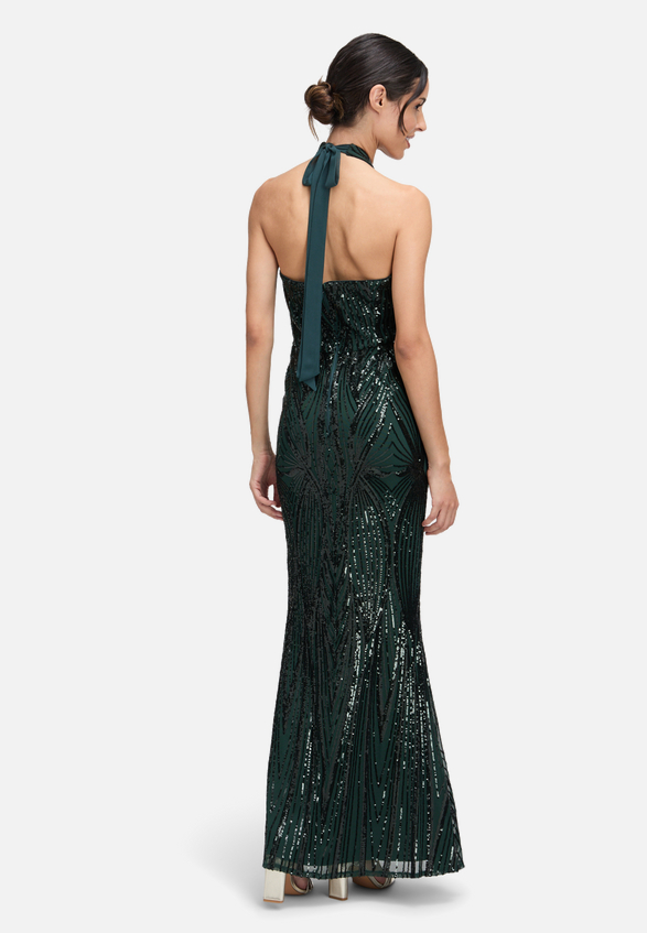 Abendkleid im Glitzer-Look / Modellfoto Rückseite