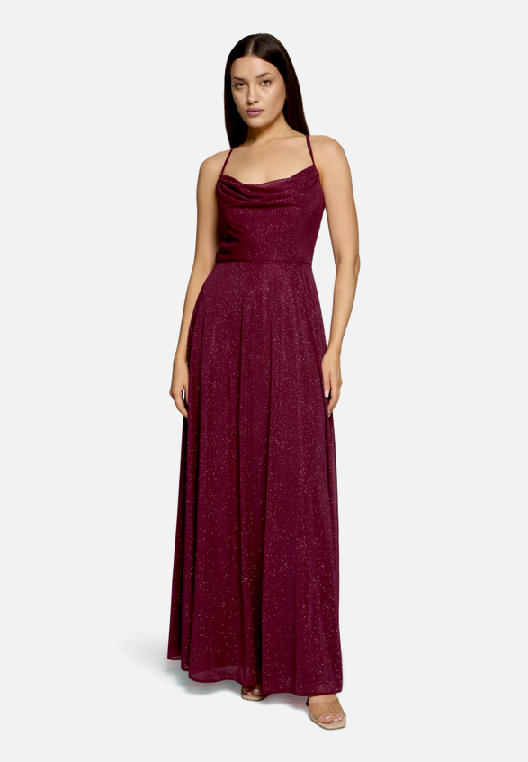Abendkleid mit Wasserfallausschnitt / Modellfoto Vorderseite