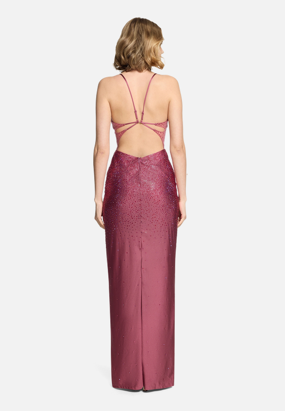Abendkleid im Glitzer-Look / Modellfoto Rückseite