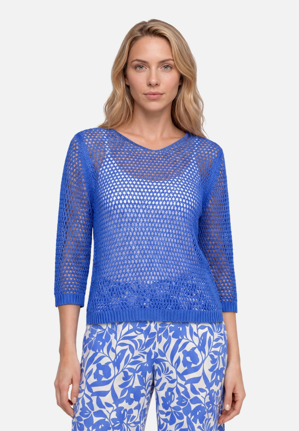 Lochstrick-Pullover mit 3/4 Arm / Modellfoto Vorderseite