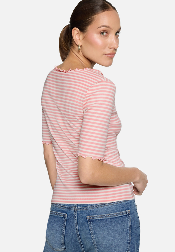 Shirt gestreift mit Raffung / Modellfoto Rückseite