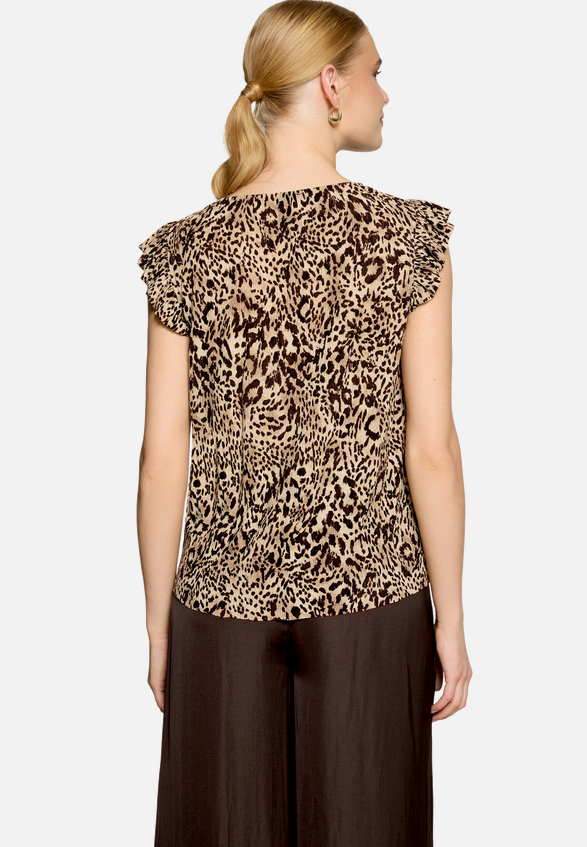 T-Shirt  gerafft mit Leoprint  / Modellfoto Rückseite