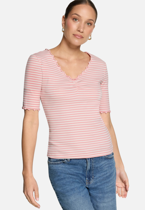 Shirt gestreift mit Raffung / Modellfoto Vorderseite