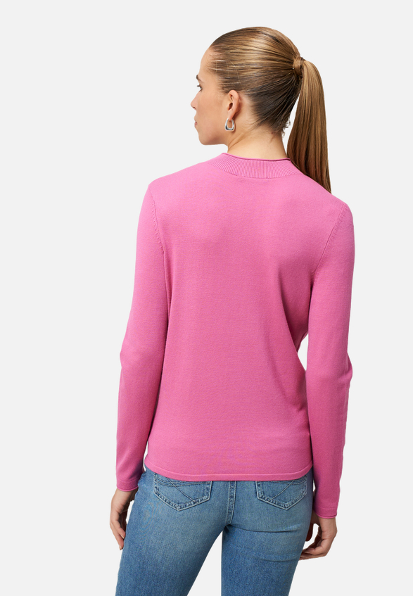 Feinstrickpullover mit hohem Kragen / Modellfoto Rückseite