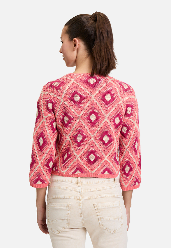 Casual-Strickjacke mit 3/4 Arm / Modellfoto Rückseite