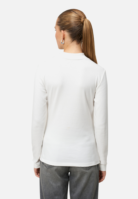 Langarmshirt mit Stehkragen / Modellfoto Rückseite