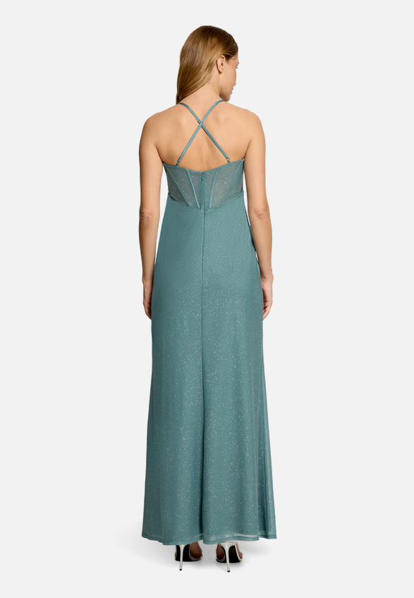 Abendkleid im Glitzer-Look / Modellfoto Rückseite