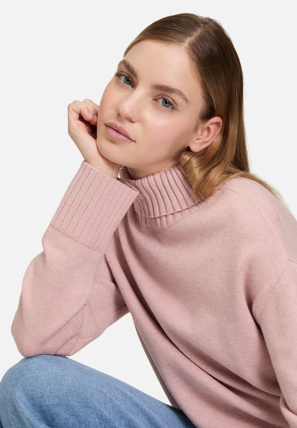 Feinstrickpullover mit hohem Kragen / Detailbild