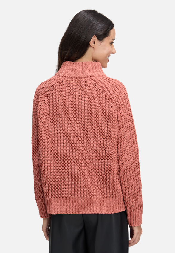 Strickpullover mit Stehkragen / Modellfoto Rückseite