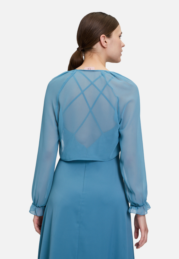 Bolero-Jacke mit gekräuseltem Ausschnitt / Modellfoto Rückseite