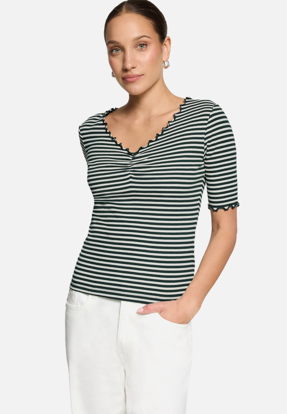Shirt gestreift mit Raffung / Modellfoto Vorderseite