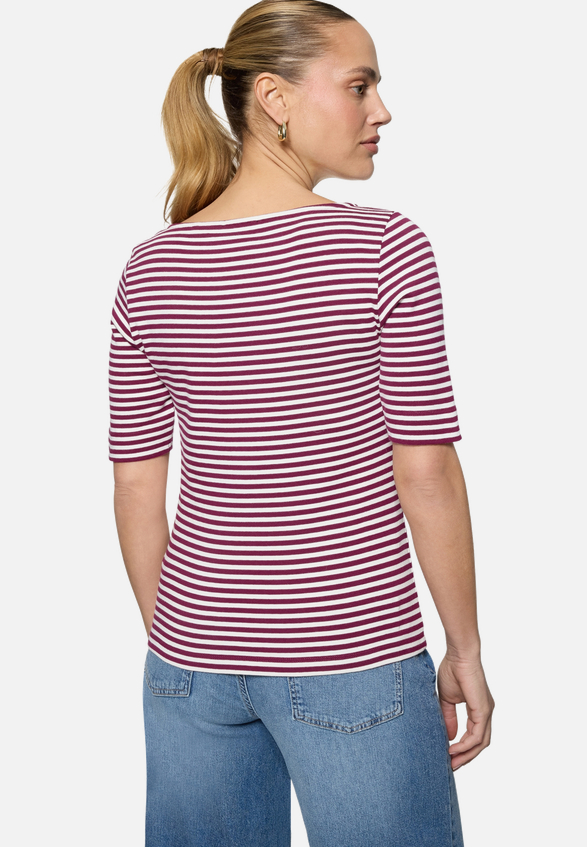 Ringelshirt  mit U-Boot Ausschnitt  / Modellfoto Rückseite