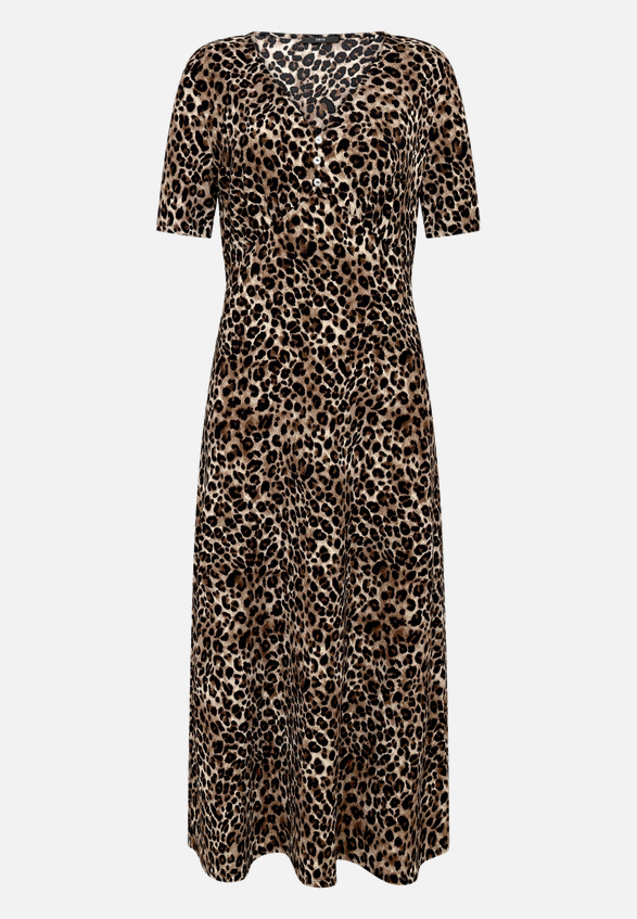Maxikleid  kurzarm mit Leoprint  / Vorderseite