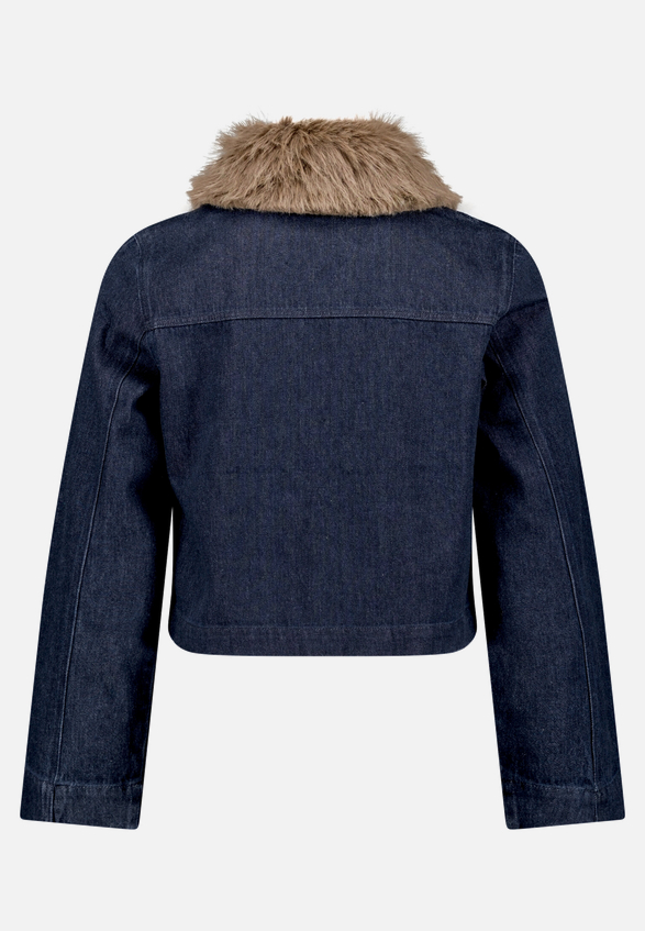 Jeansjacke mit Kunstfellkragen / Rückseite