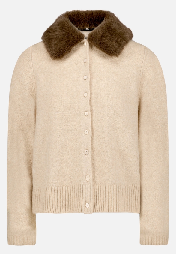 Strickjacke mit Kunstfellkragen / Vorderseite