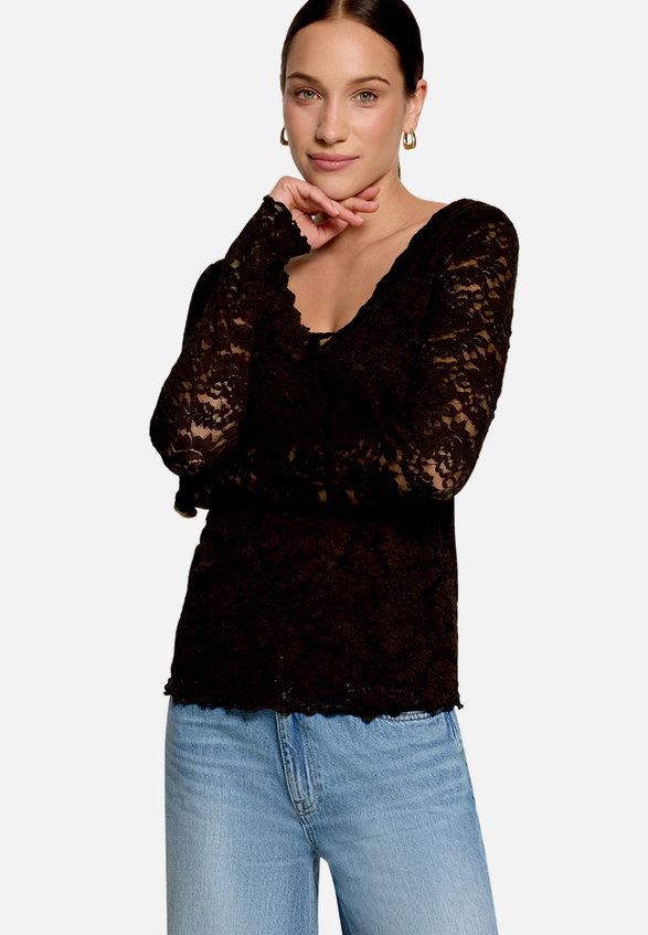 Langarm-Shirt unifarben / Modellfoto Vorderseite
