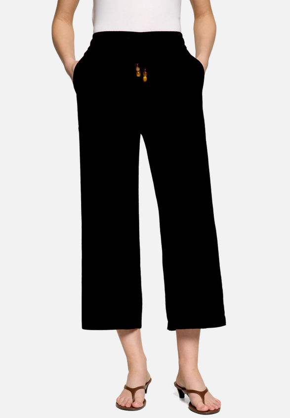 Stoffhose 7/8 mit Bindedetail  / Modellfoto Vorderseite