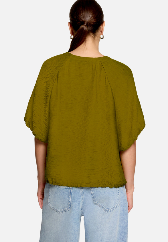 Kurzarm-Bluse mit Bindeband / Modellfoto Rückseite