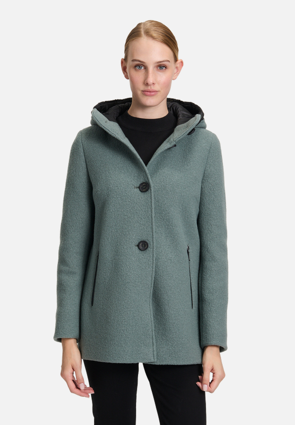 Wolljacke mit Kapuze / Modellfoto Vorderseite