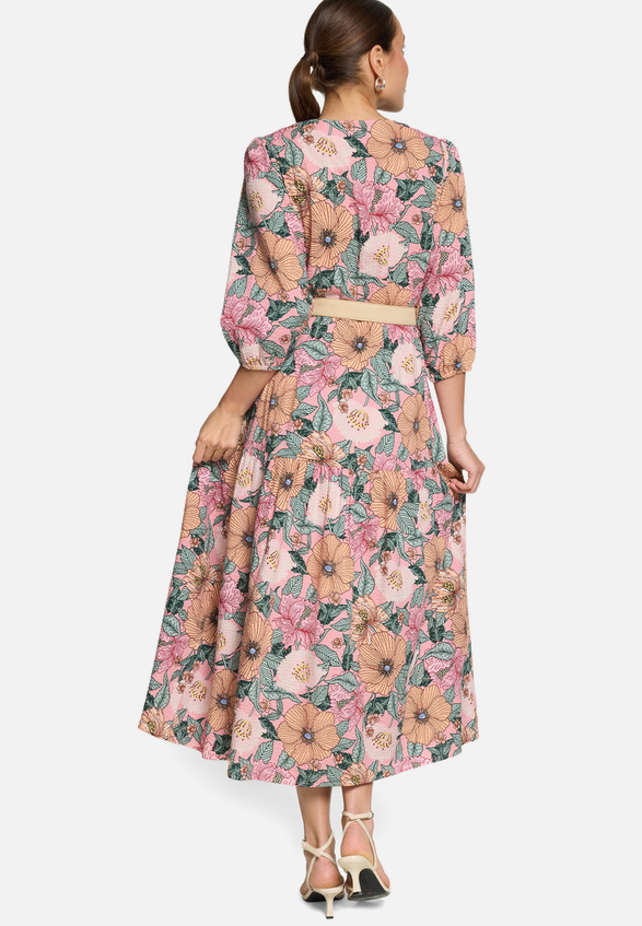 Blumenkleid Maxi mit Gürtel / Modellfoto Rückseite