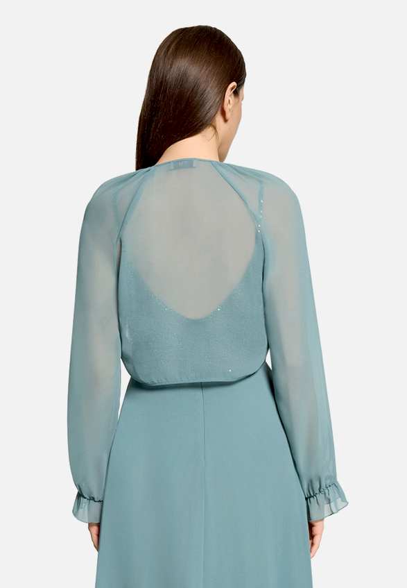 Bolero-Jacke mit gekräuseltem Ausschnitt / Modellfoto Rückseite