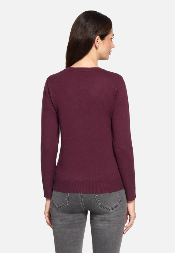 Basic-Strickpullover mit Rundhalsausschnitt / Modellfoto Rückseite