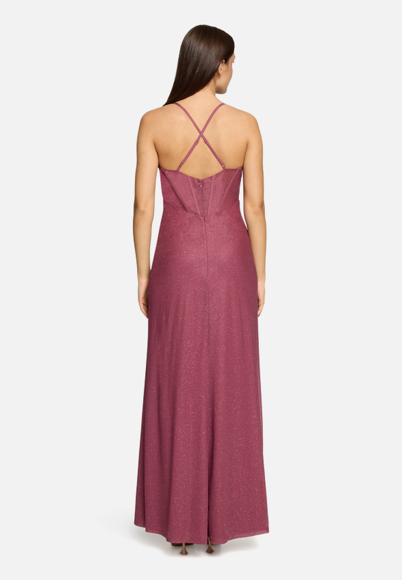 Abendkleid im Glitzer-Look / Modellfoto Rückseite