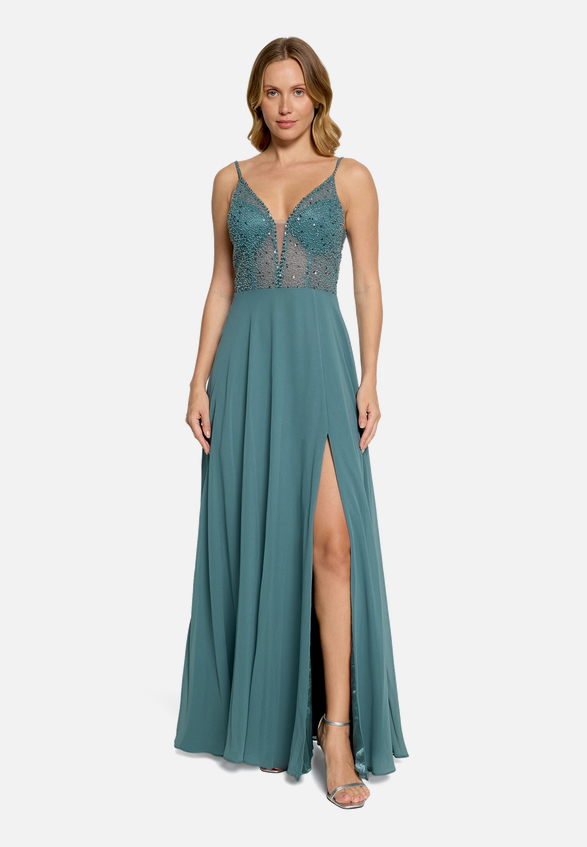 Abendkleid mit Stickerei / Modellfoto Vorderseite