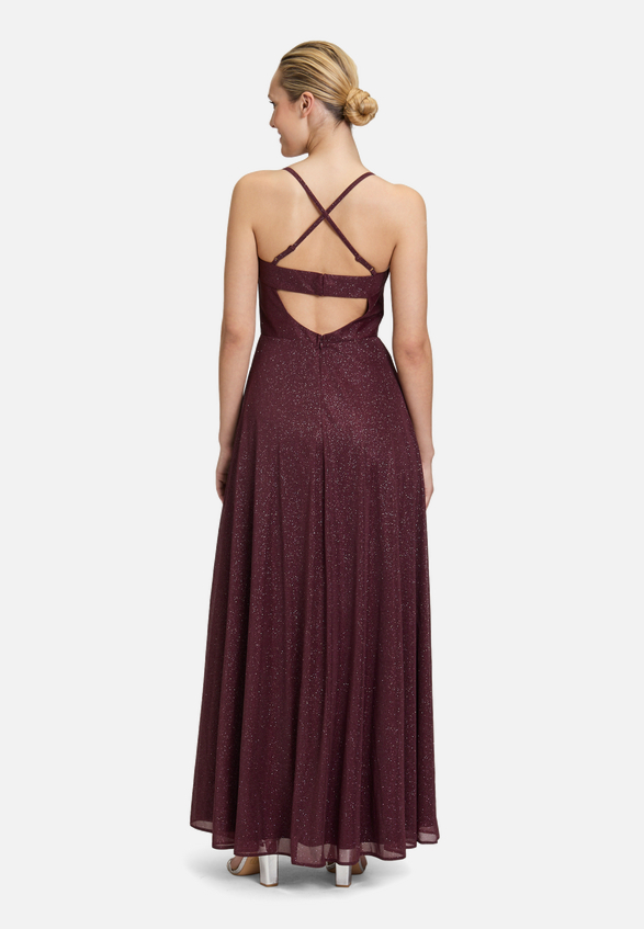 Abendkleid mit Wasserfallausschnitt / Modellfoto Rückseite