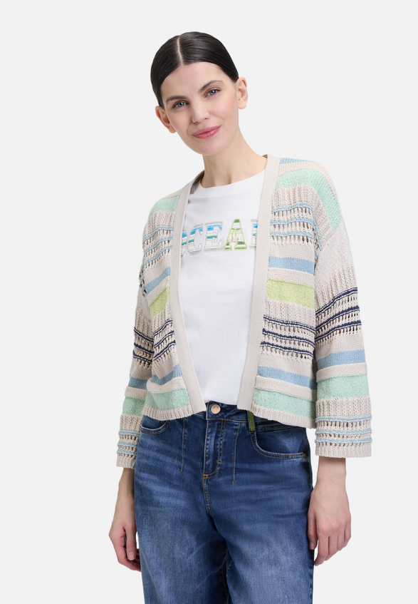 Strick-Cardigan mit Color Blocking / Modellfoto Vorderseite