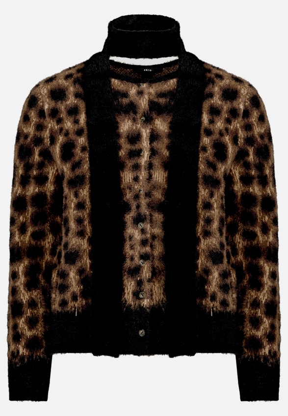 Flauschige Leo-Strickjacke mit Schal  / Vorderseite