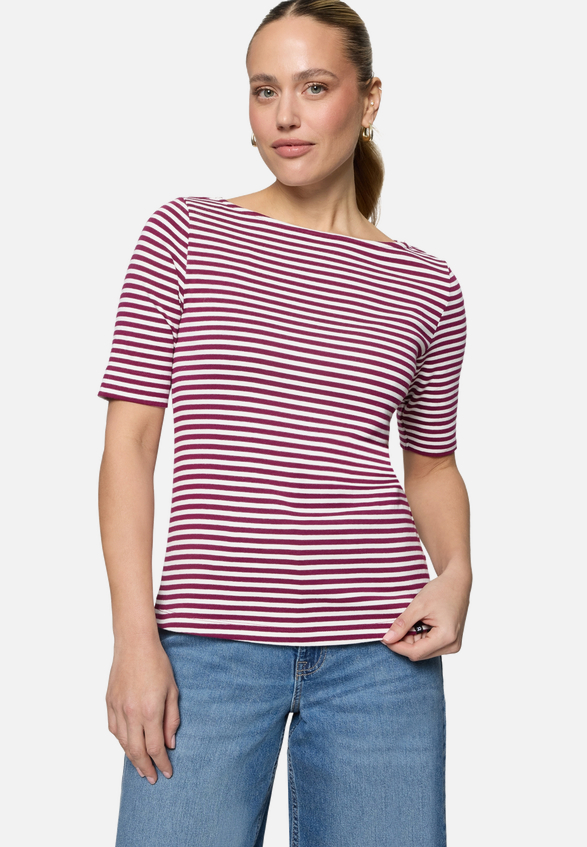 Ringelshirt  mit U-Boot Ausschnitt  / Modellfoto Vorderseite